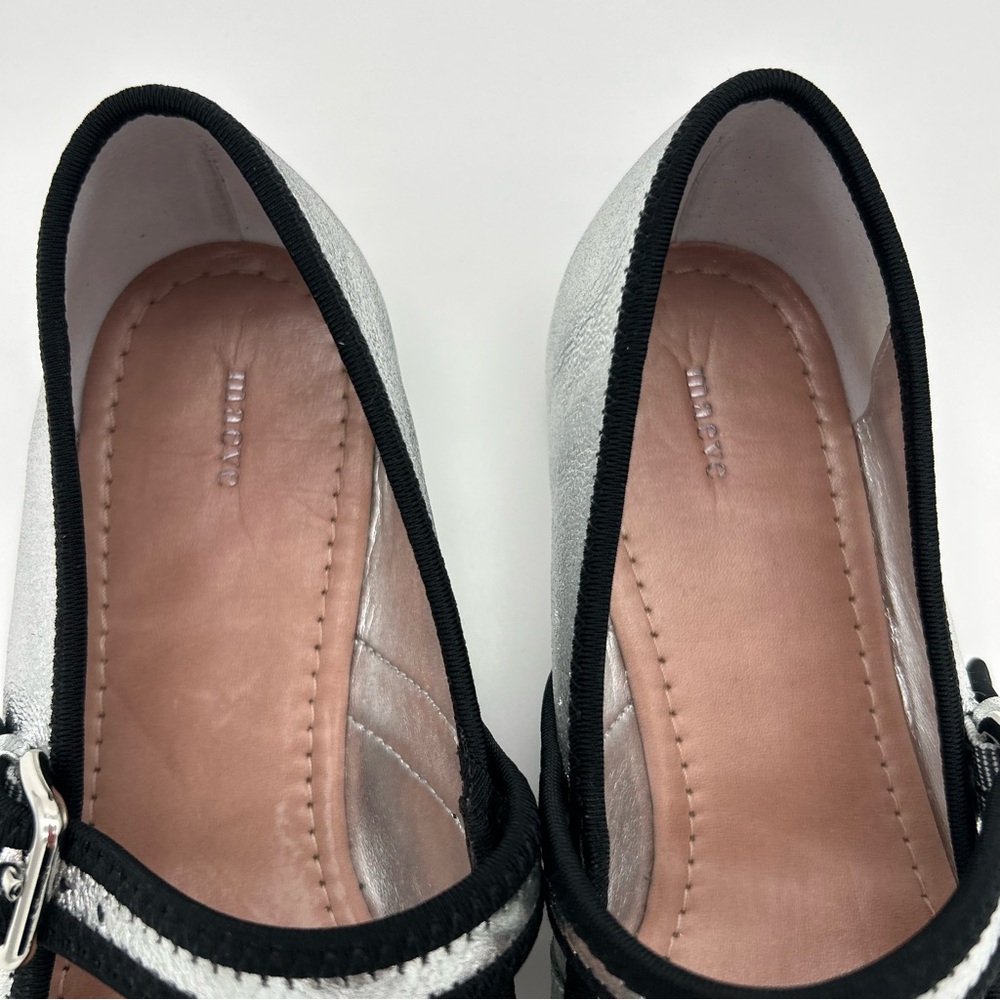 Maeve Anthropologie Mary Jane Silver and Black Trim Flats with Buckle Closure 37 - Picture 6 of 11